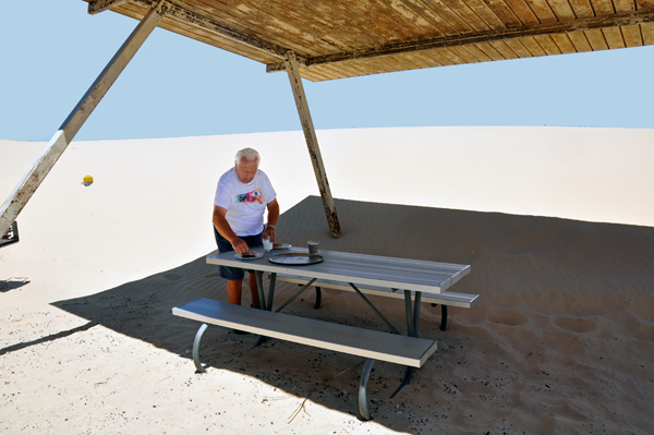 Lee setting up the lunch table